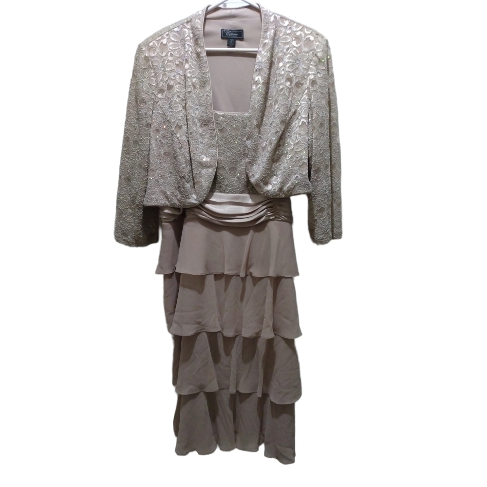 Dress Barn Collections Formal Halter Beaded Dress with Matching Jacket Plus 20
